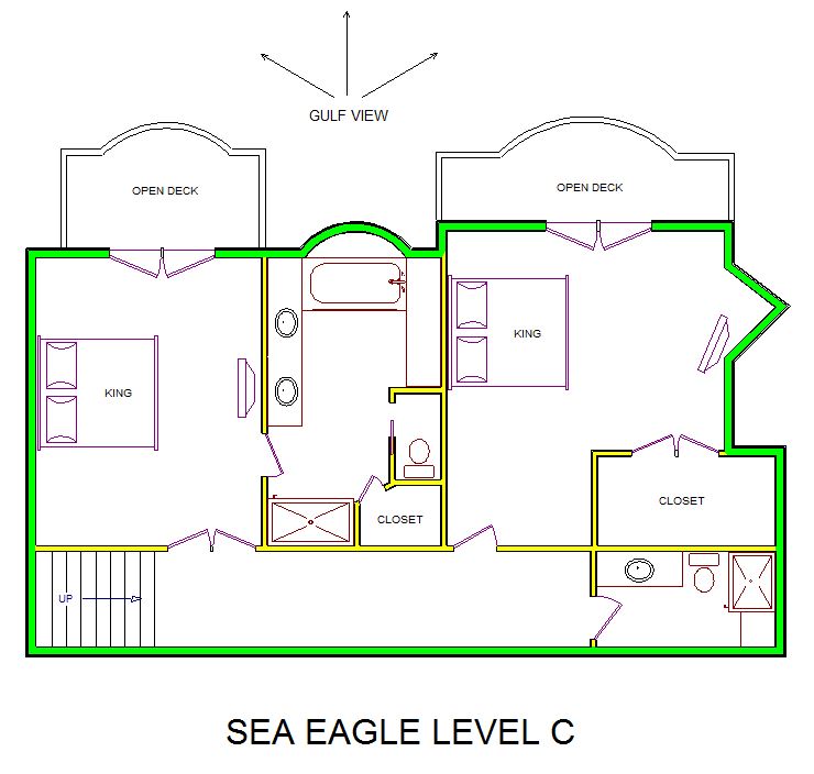 A level C layout view of Sand 'N Sea's beachfront house vacation rental in Galveston named Sea Eagle